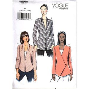 Vogue V8910 Misses 6 to 14 Lined Asymmetrical Jacket Sewing Pattern New